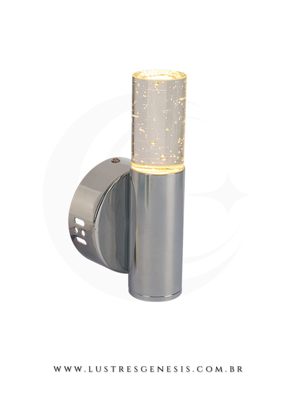 Arandela de Parede Cristal Mede 10x20cm e possui LED de 5W 3000K 500LM bivolt integrado. Perfeita para composição no espelho do banheiro, suíte master, lavabo, hall de entrada e living refinados.